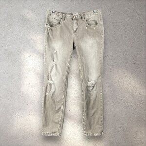 Free People Distressed Skinny Jeans Women’s W31 Khaki Green Stone Washed Y2K